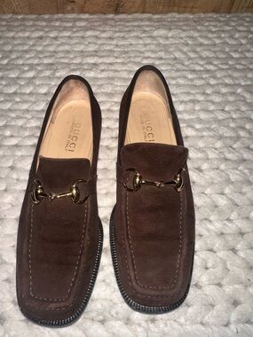 Gucci  Suede Women's Horsebit Loafers with Gold Hardware Size 5.5